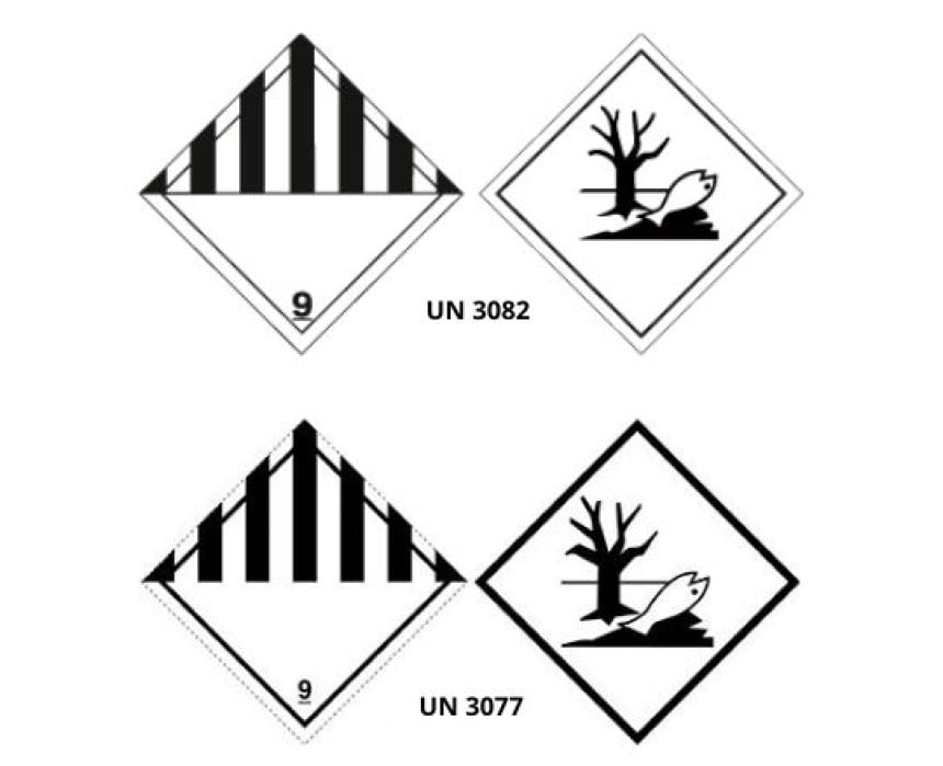 Pictogrammes UN3082 et UN3077 pour les normes relatives au transport des bougies et parfums d'intérieur