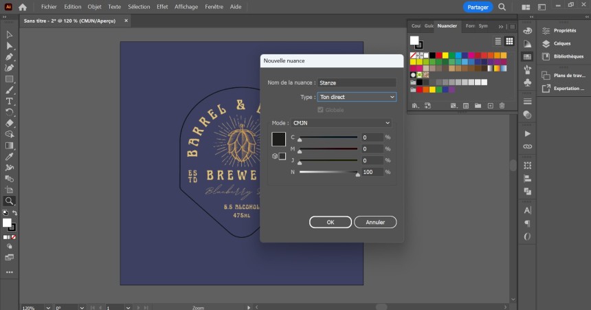 Capture d'écran du logiciel Adobe illustrator pour montrer l'intégration d'une ligne de découpe Stanze autour d'un design