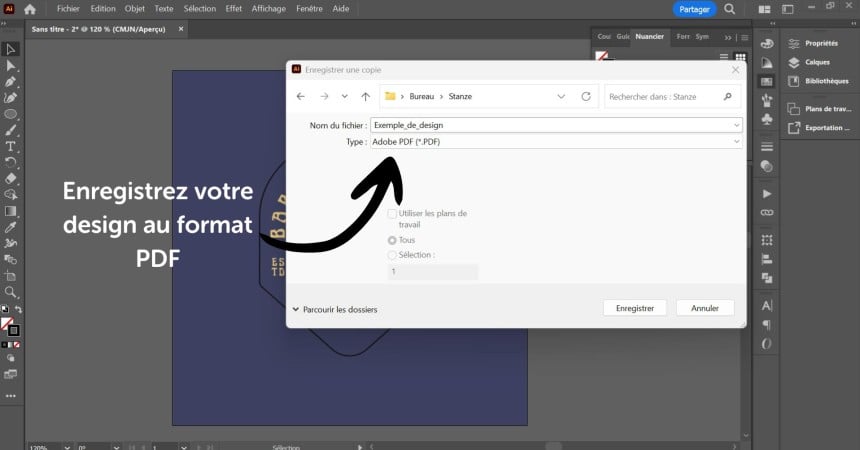 Capture d'écran du logiciel Adobe illustrator pour montrer l'intégration d'une ligne de découpe Stanze autour d'un design