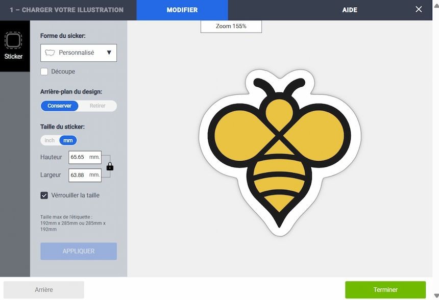 Forme sur mesure effet sticker avec marge