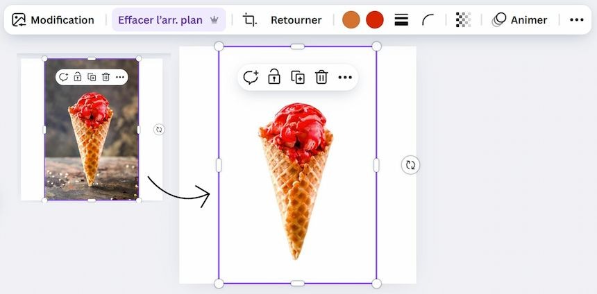 Capture d'écran montrant la suppression de l'arrière-plan d'une image avec Canva