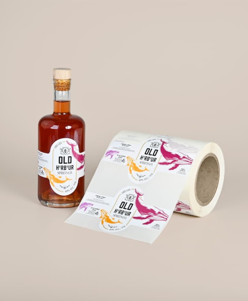 étiquettes personnalisées en rouleau bouteilles et gin