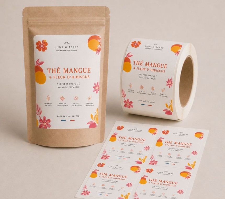 étiquette sachet thé planche et rouleaux
