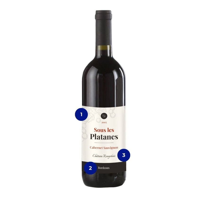 bouteille de vin avec étiquette réglementaire