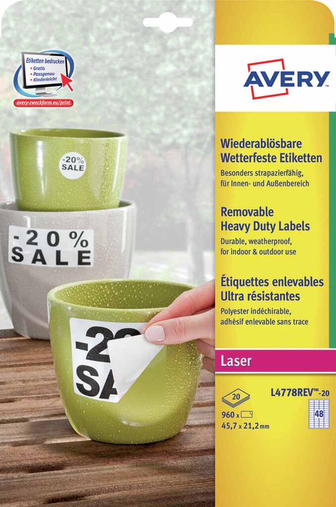 Avery L7125-8 320 Etiquette adh/ésive Blanc