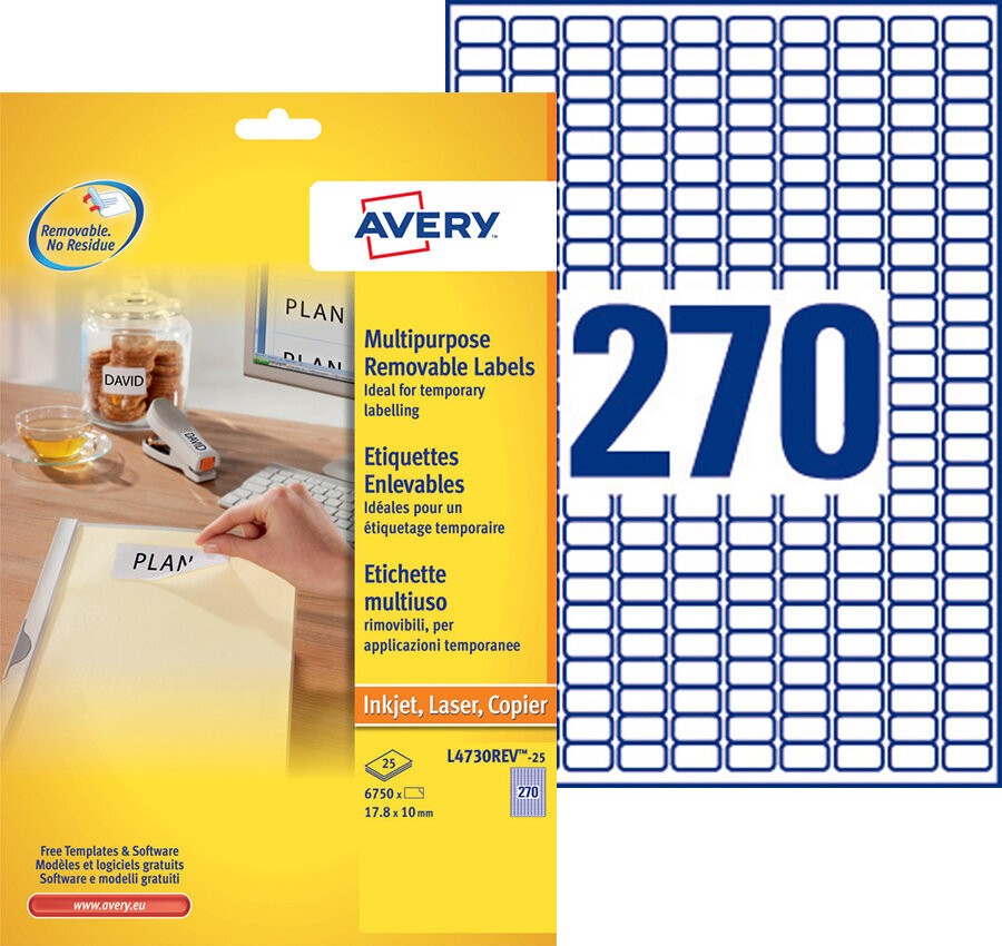 Étiquettes Amovibles Avery Zweckform Pour Dossiers Suspendus - 25 Feuilles, 64 étiquettes Par Feuille - 45,7 X 16,9 Mm - 5