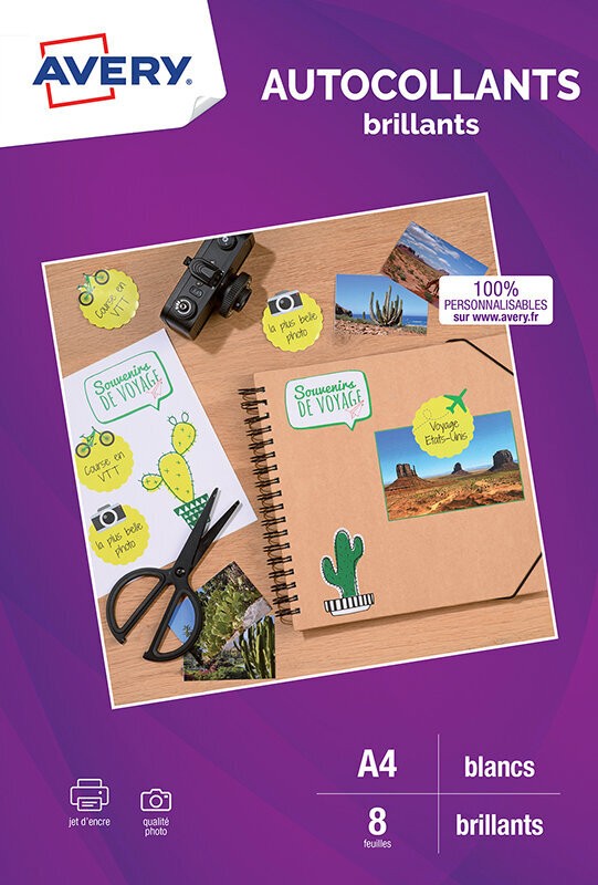 Autocollants brillants, adhésif permanent C9410BR Avery