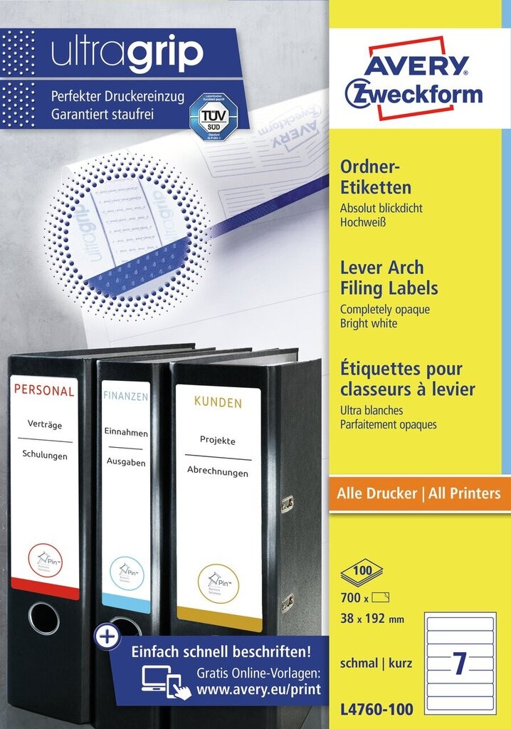 Étiquettes Autocollantes Pour Classeur - Lot De 100 - Blanc 3,6x19 Cm - Pour Dos De Classeur étroit - 13