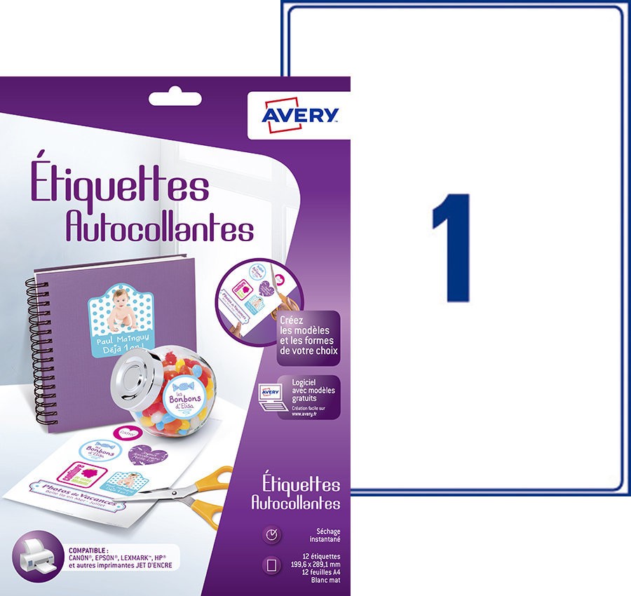 Etiquette autocollante, adhésif permanent | J8167-12 | Avery