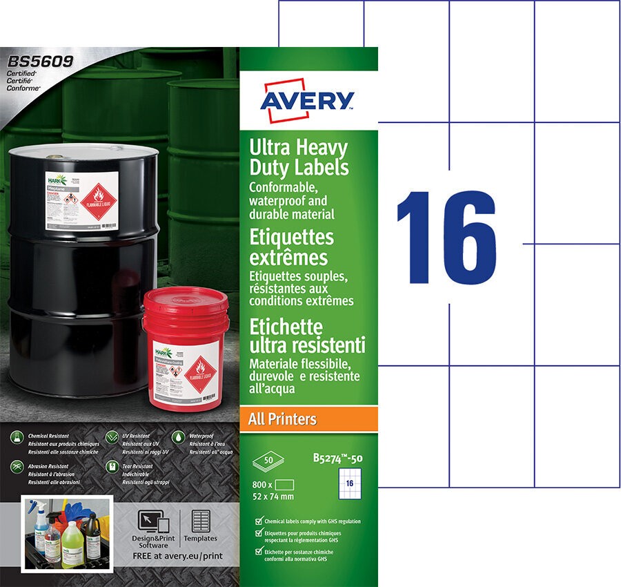 Avery 160 Étiquettes Ultra-Résistantes Polyester 99,1 X 67,7 Mm L4715-20 Impression Laser