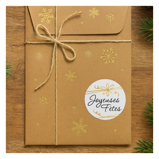 500 étiquettes Joyeuses Fêtes Rondes Autocollantes en rouleau - IRFETE500
