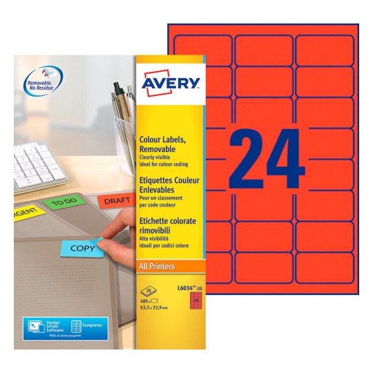 Etiquette enlevable couleur L6034-20 Contenu: 480 Etiquettes / 20 Feuilles