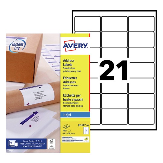 Etiquette adresse J8160-40 Contenu: 840 Etiquettes / 40 Feuilles