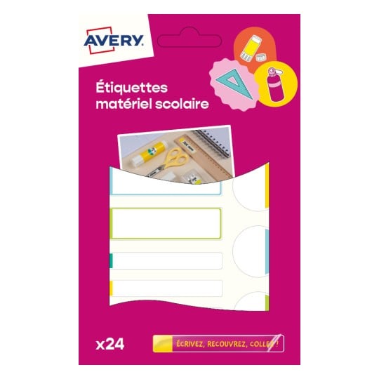 24 étiquettes plastifiées colorées pour matériel scolaire APBAS24