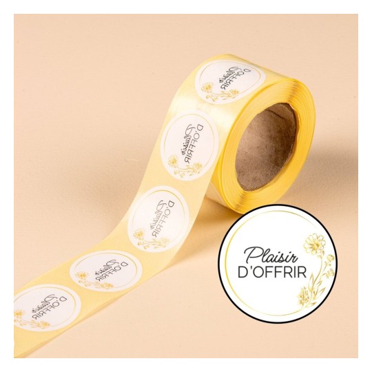 500 étiquettes Plaisir d'Offrir fleur en rouleau IROFFRIR500RN