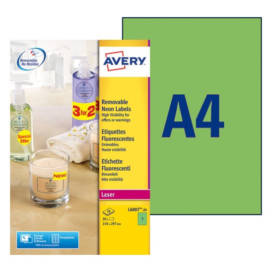 Etiquettes Fluorescentes L6007-20 Contenu: 20 Etiquettes / 20 Feuilles