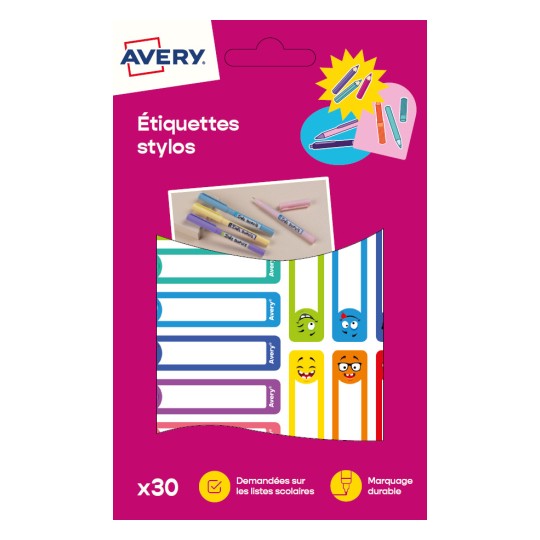 30 étiquettes stylos autocollantes motifs smileys RESMI30S