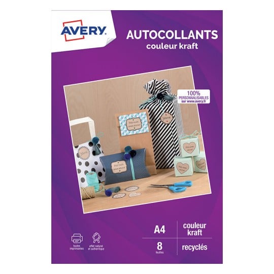 8 autocollants A4 en papier recyclé couleur kraft C9410K