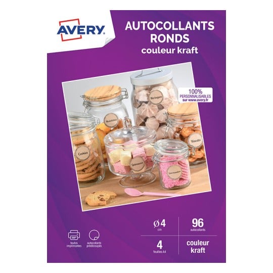 96 autocollants ronds de 4cm en papier kraft recyclé, C9422K-4