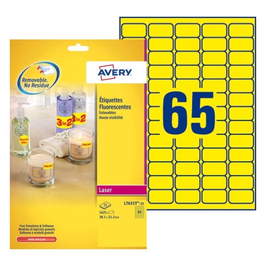 Etiquettes Fluorescentes L7651Y-25 Contenu: 1.625 Etiquettes / 25 Feuilles