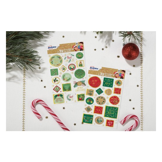 Lot de 2 sachets de stickers déco de Noël motifs traditionnels & nature XMASBUNDLE3
