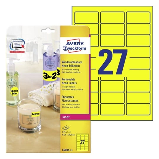 Etiquettes Fluorescentes L6004-25 Contenu: 675 Etiquettes / 25 Feuilles