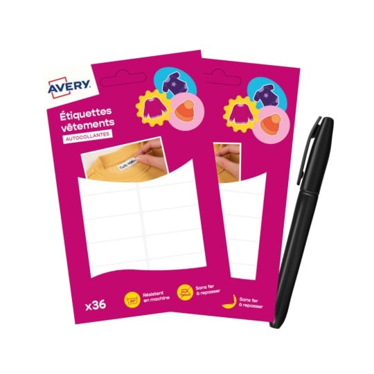 Pack promo 72 étiquettes vêtements autocollantes + marqueur offert ETVET36X2PEN