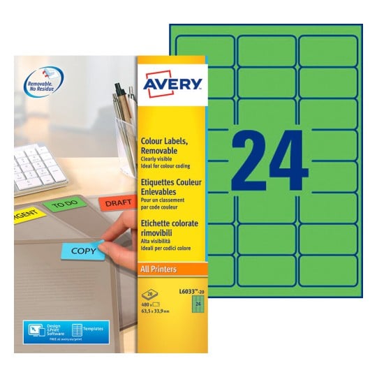 Etiquette enlevable couleur L6033-20 Contenu: 480 Etiquettes / 20 Feuilles