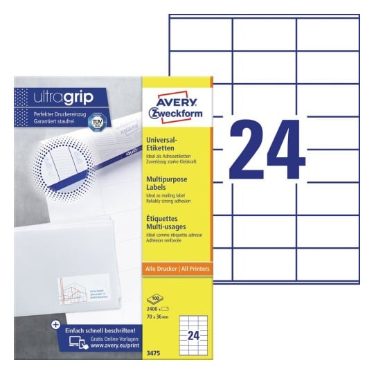 Etiquettes multi-usages 3475 Contenu: 2.400 Etiquettes / 100 Feuilles
