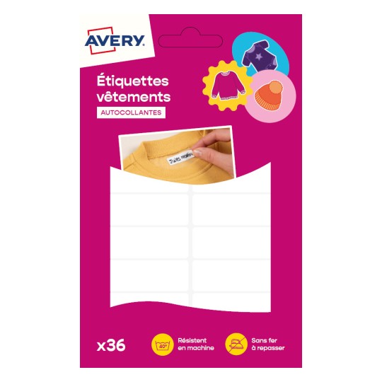 36 étiquettes vêtements autocollantes blanches ETVET36