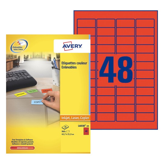 Etiquette enlevable couleur L6038-20 Contenu: 960 Etiquettes / 20 Feuilles