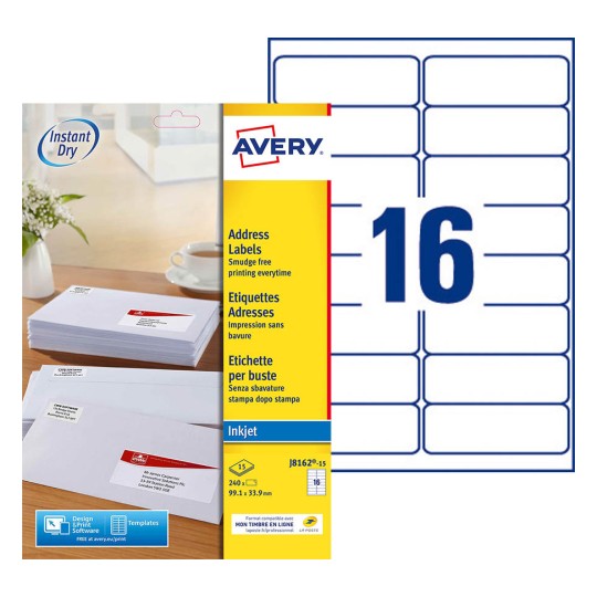 Etiquette adresse J8162-15 Contenu: 240 Etiquettes / 15 Feuille