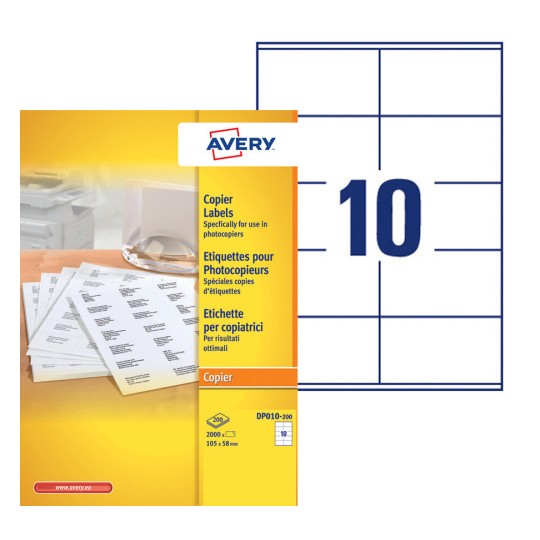 Etiquettes copieurs DP010-200 Contenu: 2.000 Etiquettes / 200 Feuilles