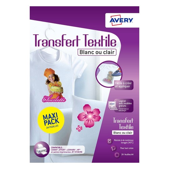 8 feuilles de papier transfert textile pour coton blanc ou clair