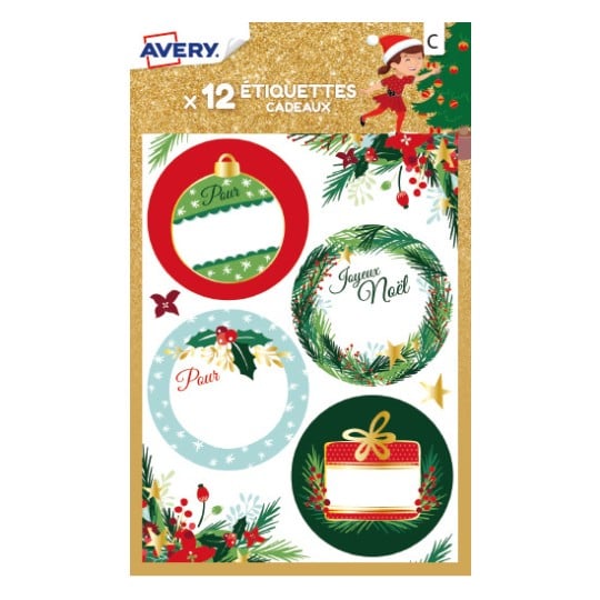 12 étiquettes cadeaux de Noël, motifs traditionnels, floral NGIFT03