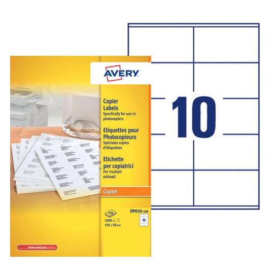 Etiquettes copieurs DP010-100 Contenu: 1.000 Etiquettes / 100 Feuilles