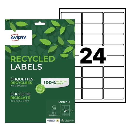 Etiquettes 100% recyclées LR7159-15 Contenu: 360 Etiquettes / 15 Feuille