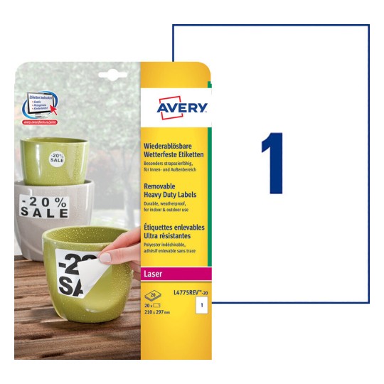 Etiquettes enlevables L4775REV-20 Contenu: 20 Etiquettes / 20 Feuilles
