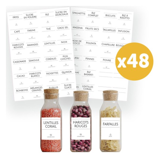 48 étiquettes bocaux pour produits alimentaires en vrac 4,8 x 4,8 cm, Noir
