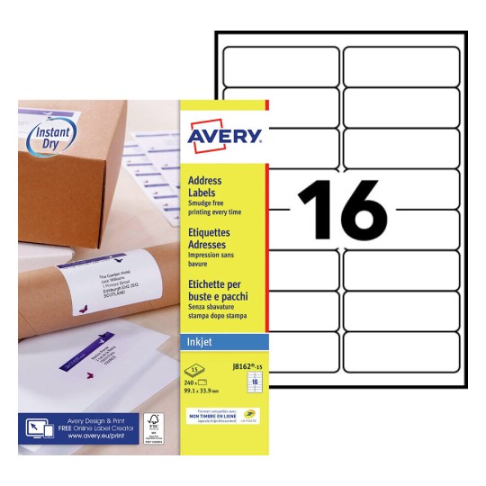 Etiquette adresse J8162-15 Contenu: 240 Etiquettes / 15 Feuille