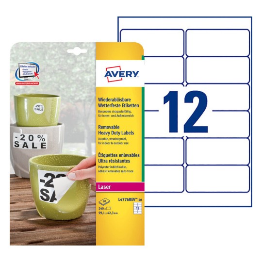 Etiquettes enlevables L4776REV-20 Contenu: 240 Etiquettes / 20 Feuilles