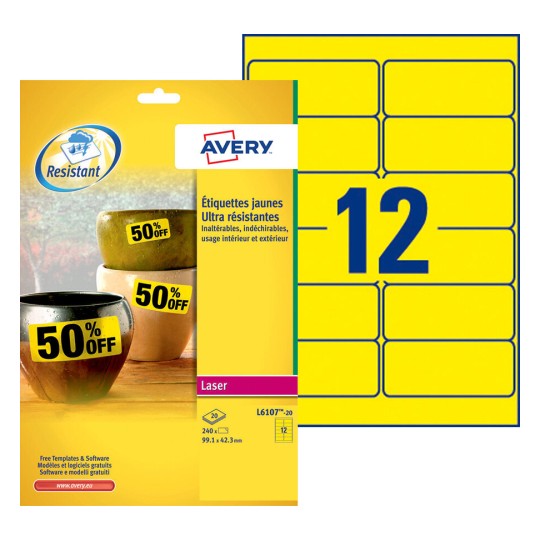 Etiquette ultra-résistante L6107-20 Contenu: 240 Etiquettes / 20 Feuilles
