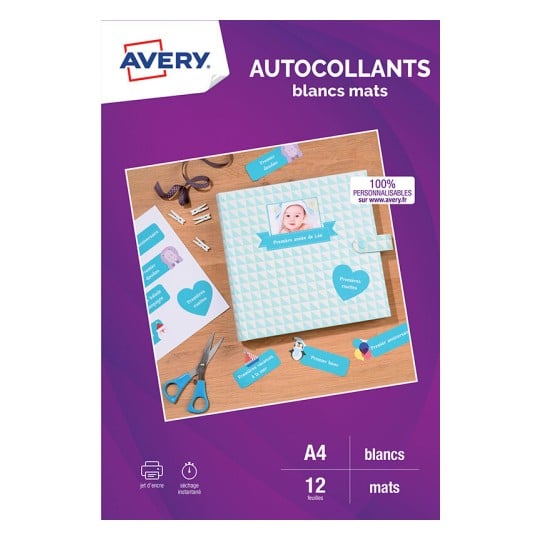 Etiquette autocollante, adhésif permanent J8167-12