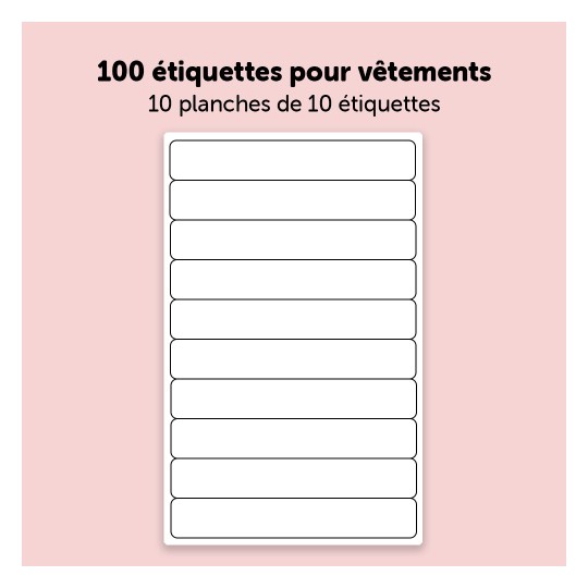100 étiquettes vêtements thermocollantes blanches THERMO100 52 x 9 mm