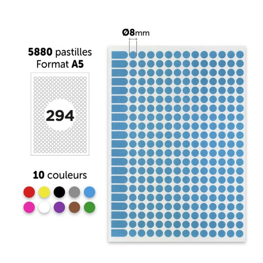 5880 pastilles en étui A5 PET08MX02 Ø 8 mm