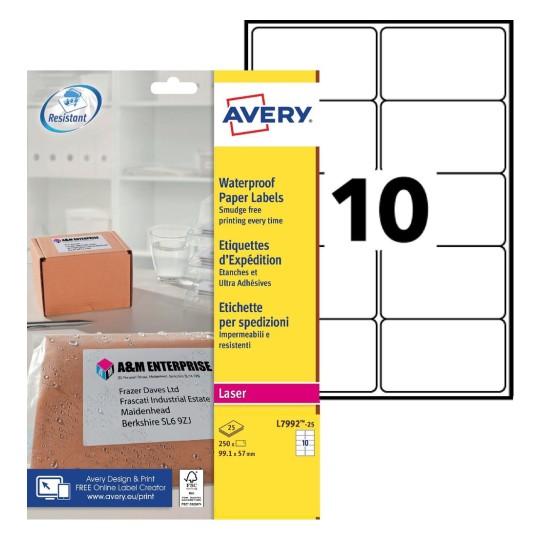 Etiquettes Etanches Ultra-Adhésives L7992-25 Contenu: 250 Etiquettes / 25 Feuilles