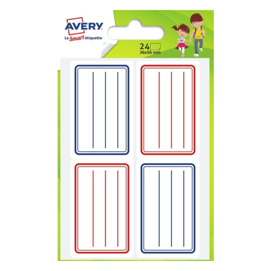 24 étiquettes scolaires autocollantes bleu / rouge ECOL24
