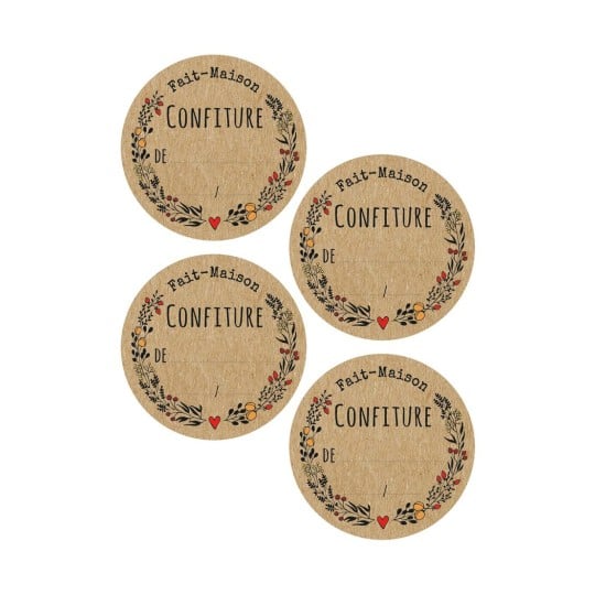 20 étiquettes confiture modèle fait maison couleur kraft CONF20K