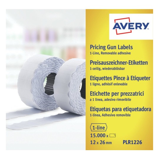10 rouleaux de 1500 étiquettes blanches décollables 26x12 mm pour pince 1 ligne PLR1226