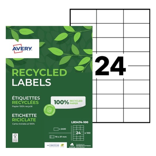 2400 étiquettes 100% recyclées LR3474-100 Contenu: 2.400 Etiquettes / 100 Feuille